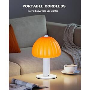 Touch Bedside Table Lamp Cordless Lamp, Glass Pumpkin